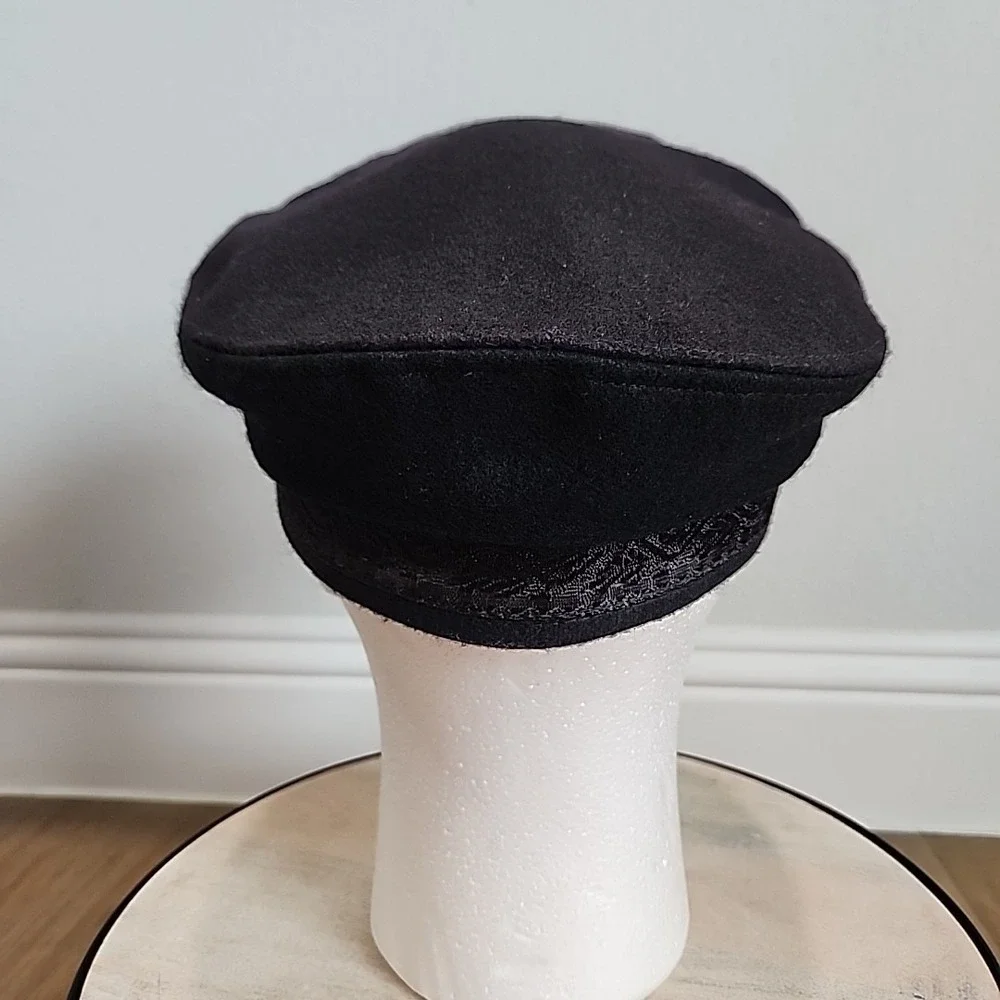 Vintage‎ RARE Aegean Greek Fishermans Captain Cap Black Wool Greece Costume Prop
